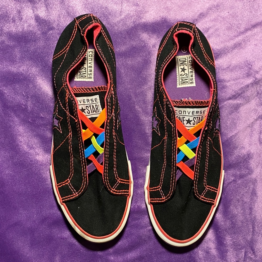 Converse One Star Black and Neon Slip on Shoes